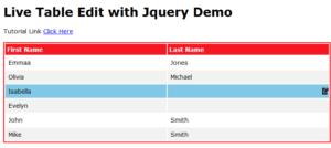 Live Table Edit with Jquery and Ajax